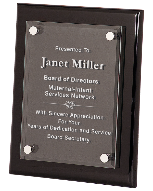 Piano Finish Plaque with Floating Jade Glass or Acrylic