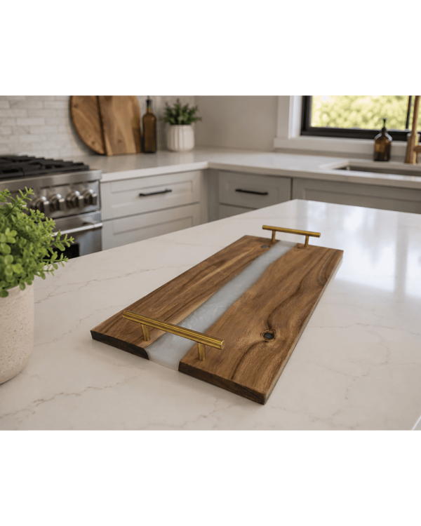 Acacia/White Pearl Resin Serving Board & Coasters